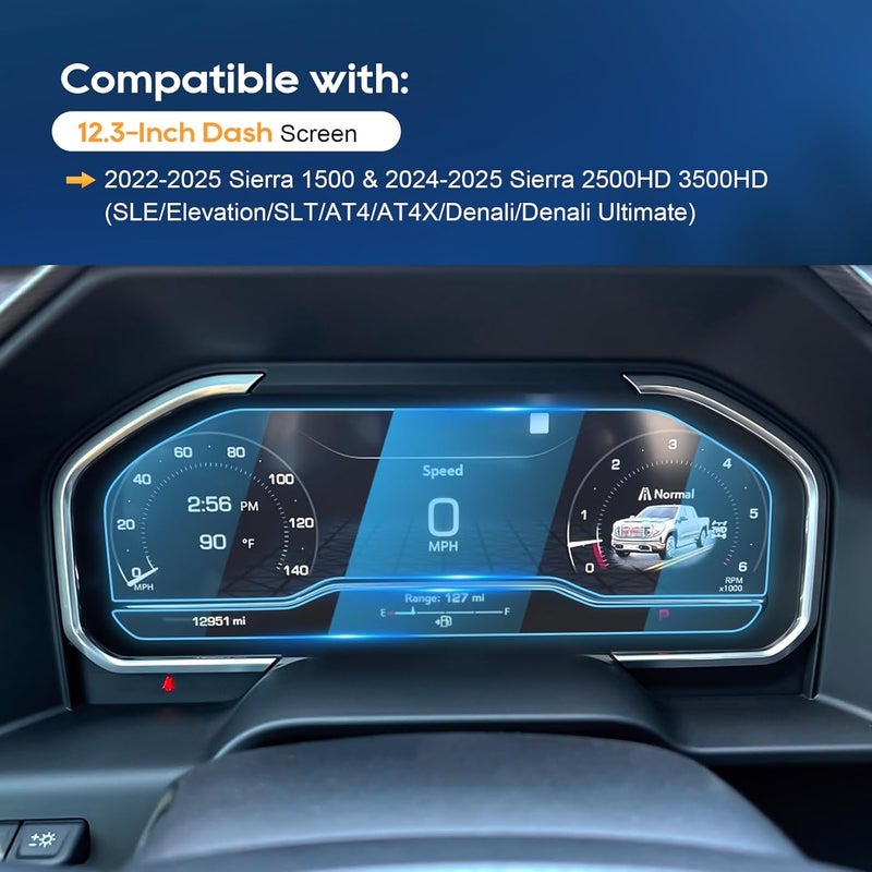 LFOTPP For 2025 2026 GMC Sierra Screen Protector- (2PCS)2022-2026 Sierra 1500& 2024-2026 Sierra 2500HD 3500HD (SLE/Elevation/SLT/AT4/AT4X/Denali/Denali Ultimate) 12.3 Inch Dash Touchscreen [HD Glass] - Image 2